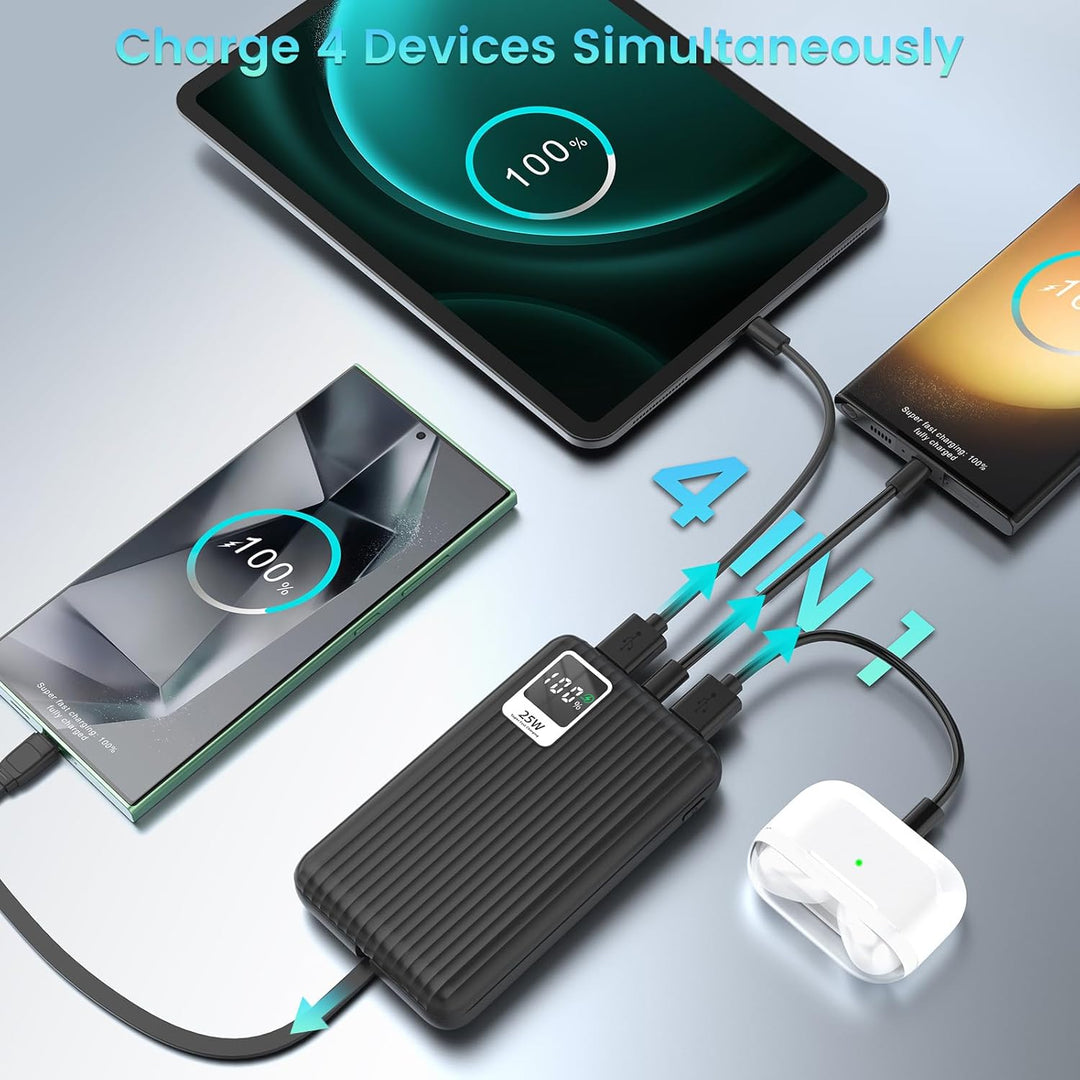 Cargador portátil de carga súper rápida de 25 W con cable integrado...