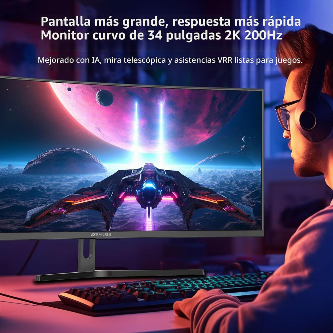 SANSUI Monitor curvo para juegos de 34 pulgadas UWQHD 3440 x 1440P...