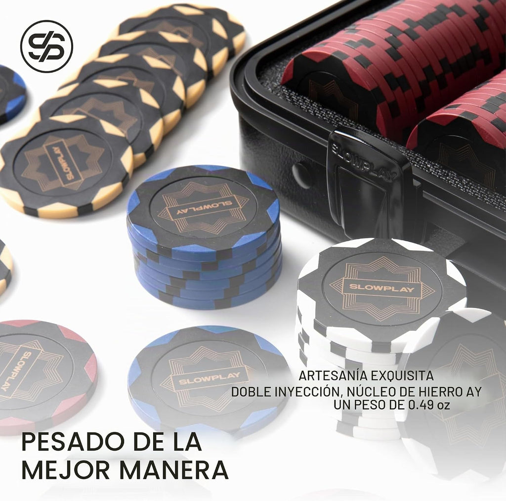 SLOWPLAY Nash Juego de Fichas de Póker 500 PCS con Estuche, Fichas de Arcilla de 14 Gram