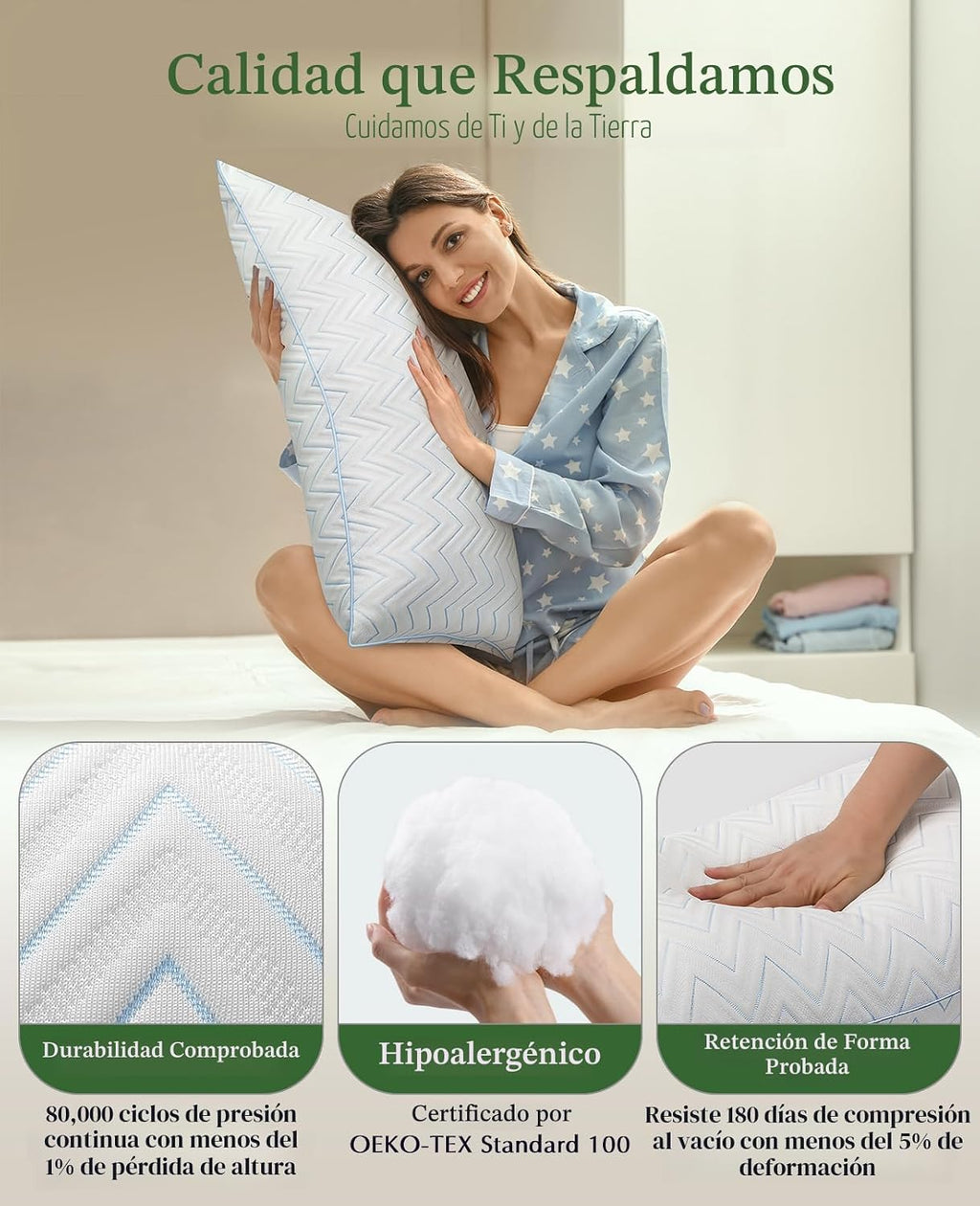 Juego de 2 almohadas tamaño Queen, almohadas refrescantes para