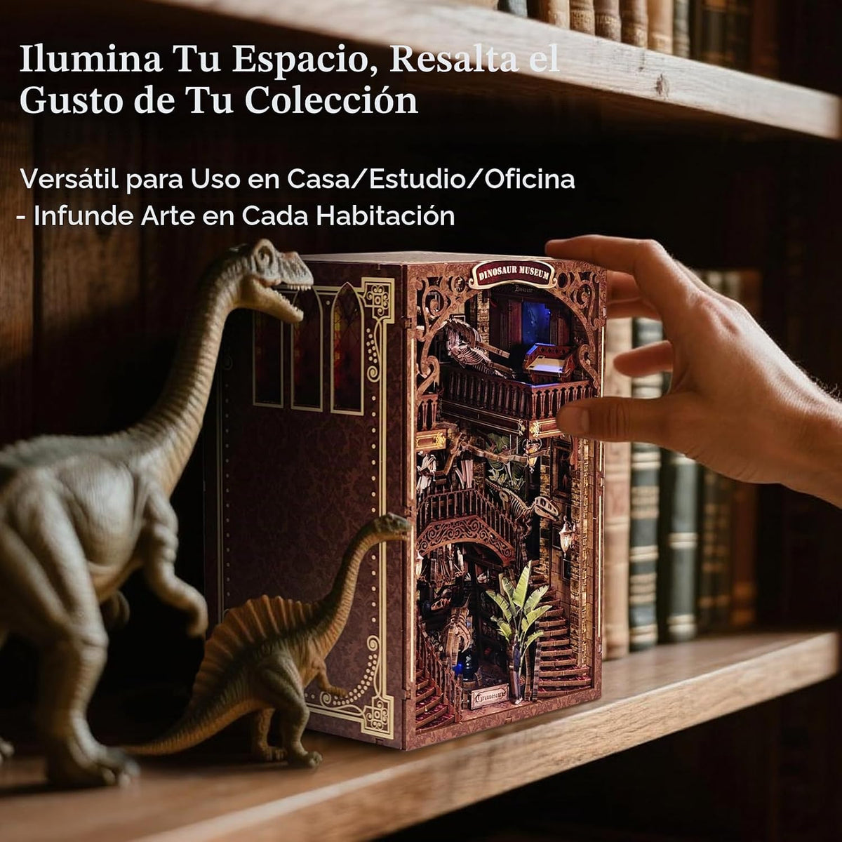 2026 Nuevo Kit de Biblioteca de Dinosaurios para Estantería con Luz LED y Impresión de Polvo