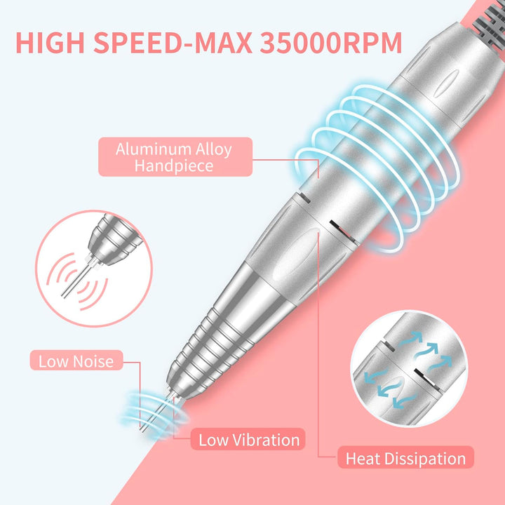 Taladro de uñas portátil profesional de 35000 RPM, MOCOWIND recarga...