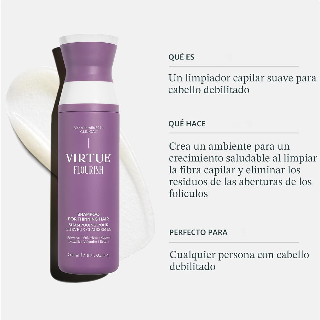 VIRTUE Flourish Champú sin sulfato para cabello fino, Producto para...