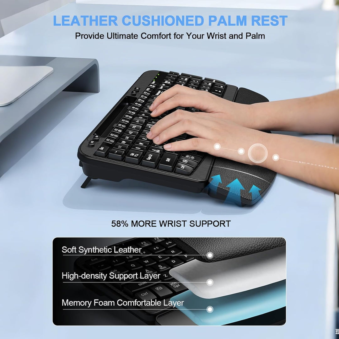Teclado inalámbrico ergonómico con reposamuñecas acolchado, teclas...