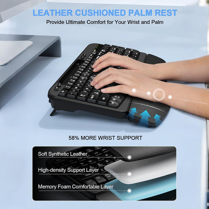 Teclado inalámbrico ergonómico con reposamuñecas acolchado, teclas...