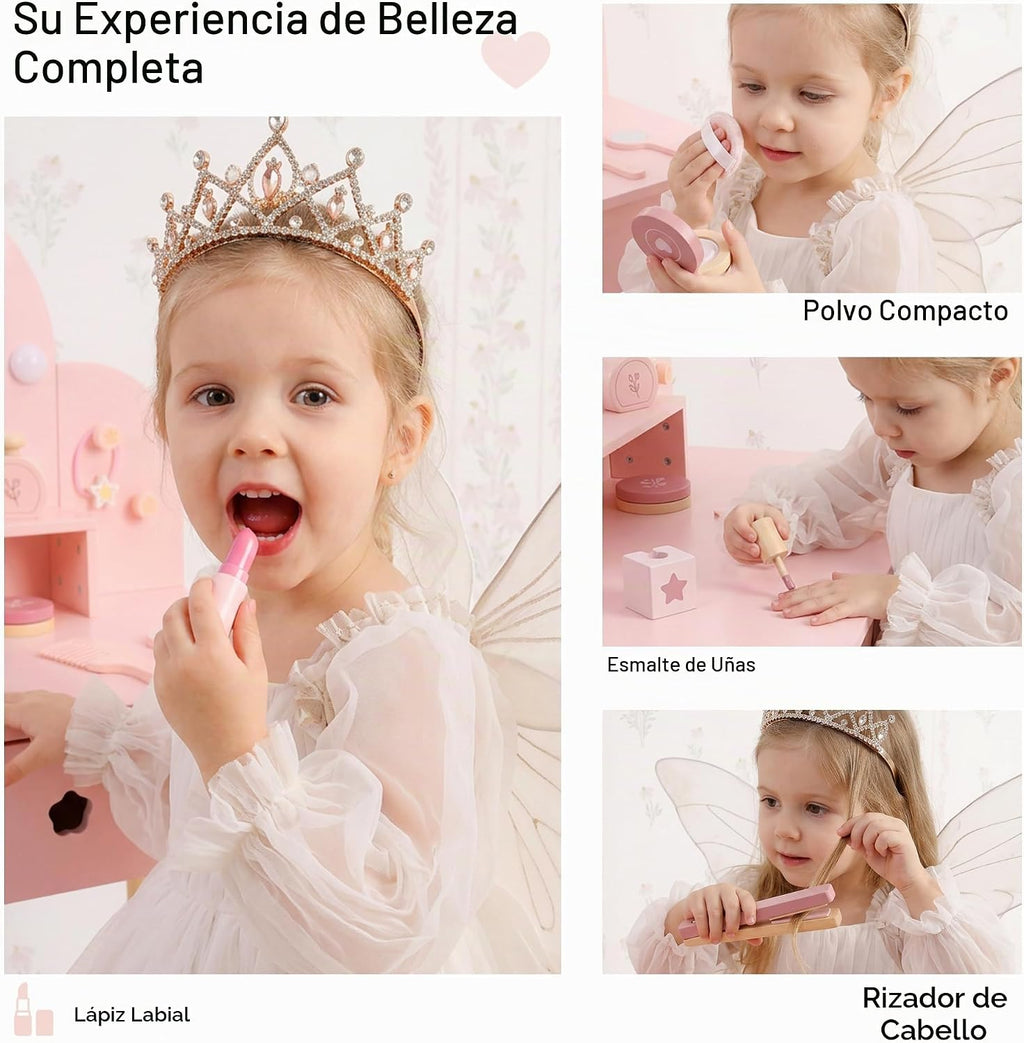 Juego de mesa y silla para niños con espejo iluminado de 3 colores, 11