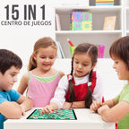 Juego de mesa 15 en 1, tablero con detalles en madera, juego con cajón de almacenamiento, juegos: damas, ajedrez, damas, parcheesi chino, tictactoe, solitario, serpientes y escaleras, mancala, backgammon, dados, juego de cartas de póquer, Dominos y otros
