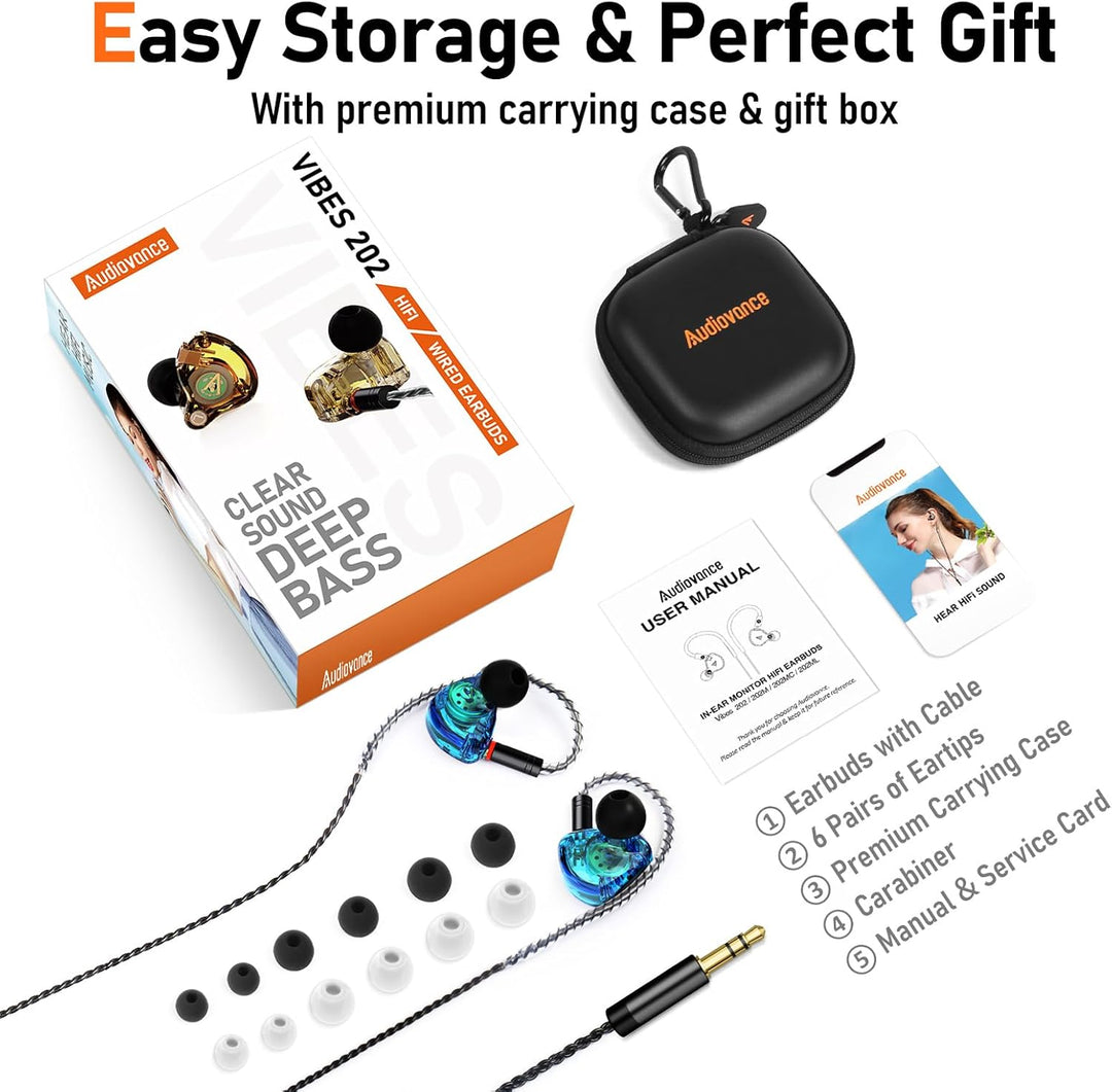 Audiovance Vibes 202 - Auriculares con cable de alta fidelidad, MMC...