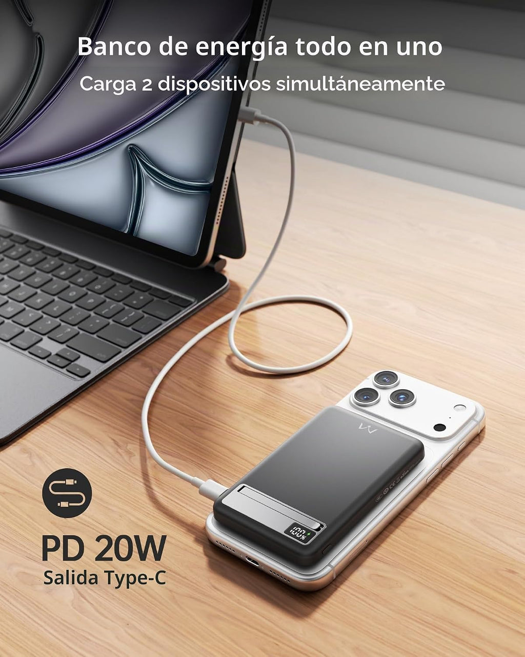 iWALK Banco de energía inalámbrico magnético de 10000mAh, Negro