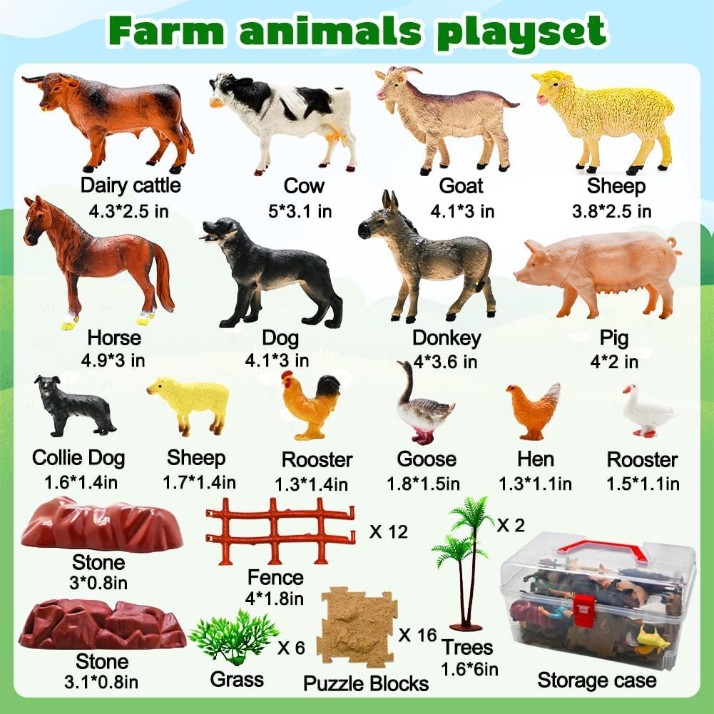 BOLZRA Figuras de animales de granja, juguetes realistas de animale...