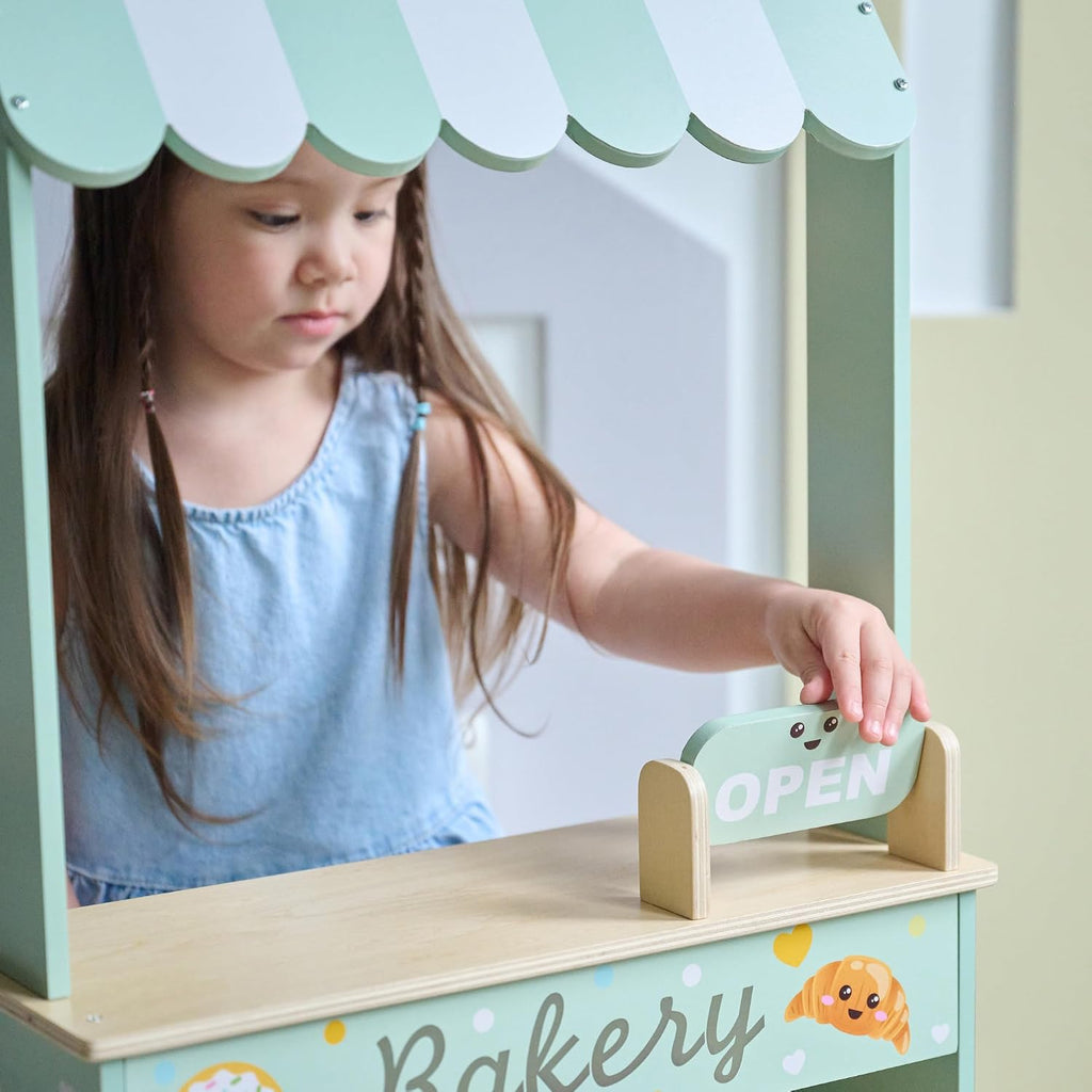 Teamson Kids Jolly Pals Wooden Bakery Market Stand para Kids Ages 3+