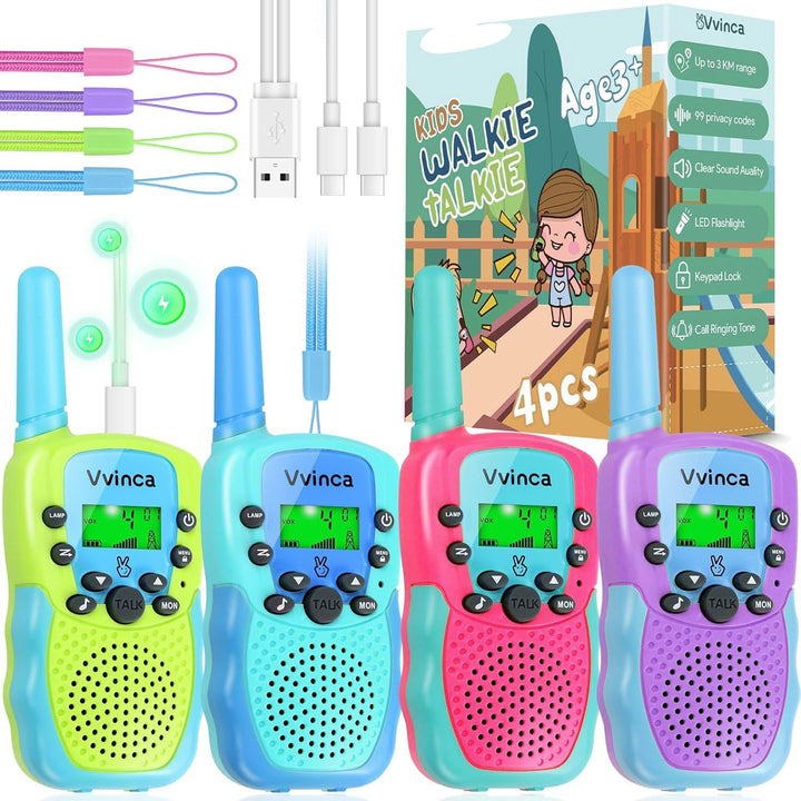 Vvinca Walkie Talkies para Niños Recargables Paquete de 4, Walkie T...