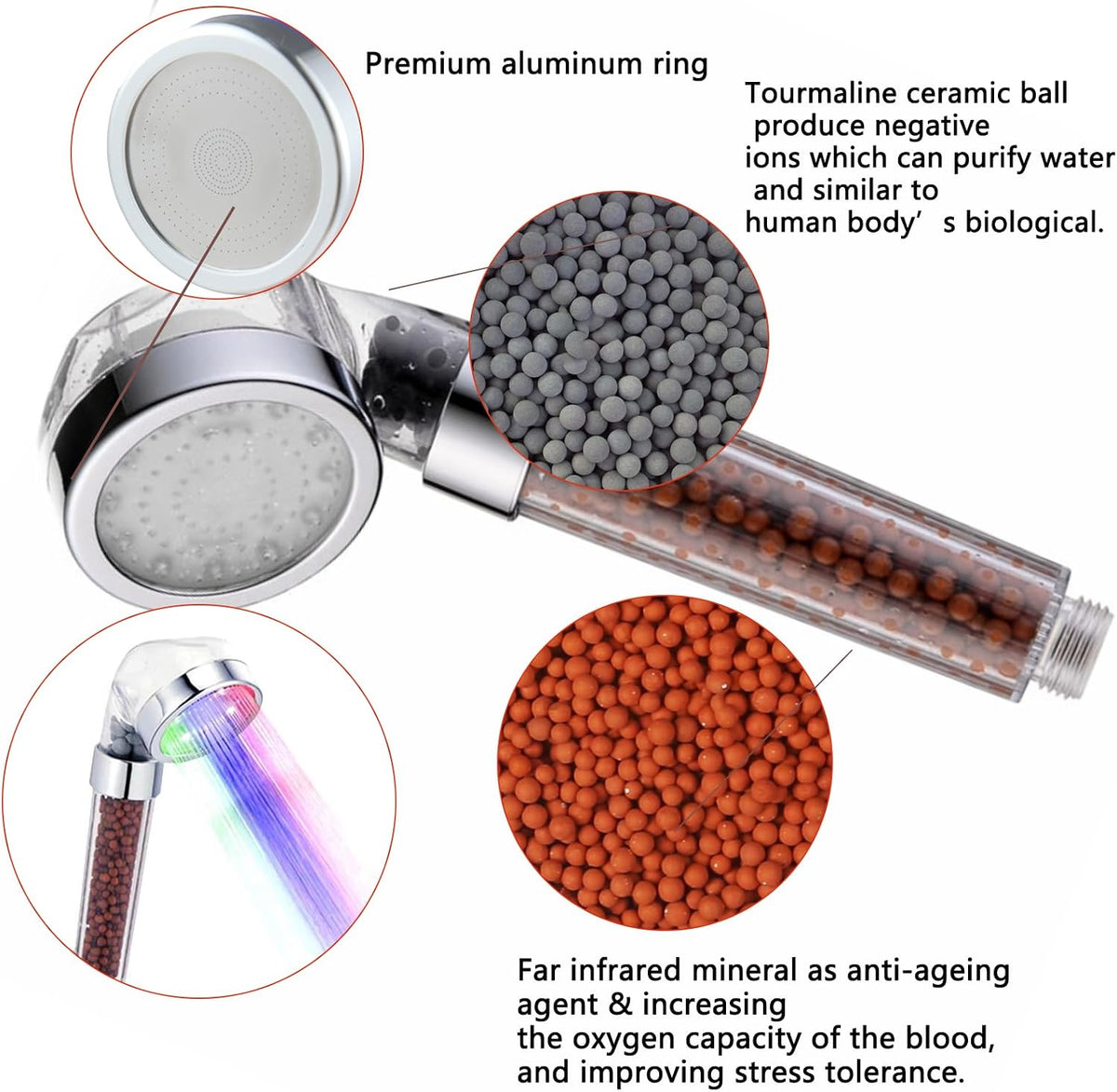 Socila - Cabezal de rociador LED que cambia de color para champú, tazón de sala de belleza, cabezal de pulverización de alta presión, cambio de color automático para cabello seco y encrespado con