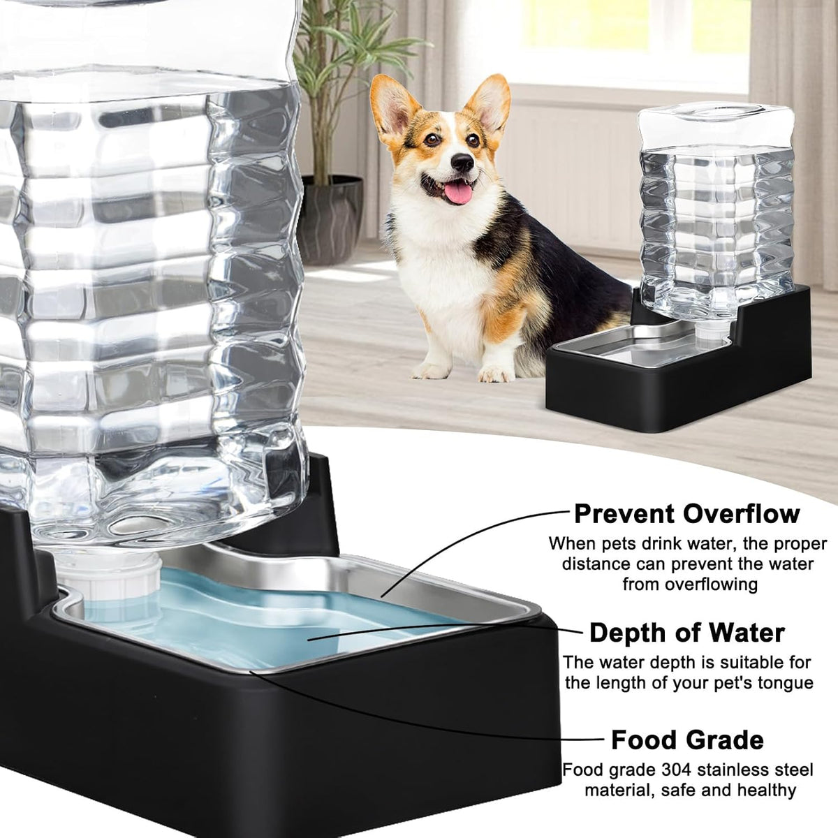 Dispensador de agua para perros de 2.4 galones, resistente a fugas