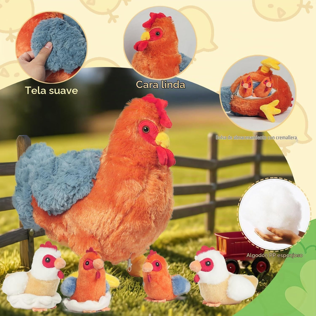 Juego de animales de peluche de pollo 9 en 1, lindo juguete de peluche de gallina ponedora de huevos con cremallera y pollitos de juguete, pollos, huevos y gallinero, juguetes para niños y niñas, regalos de peluche de cumpleaños y Navidad