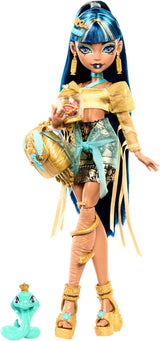 Muñeca Monster High Cleo De Nile con blusa dorada y falda de capas,...