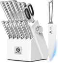 imarku - Juego de 14 cuchillos, elegante juego de cubiertos de cocina minimalistas blancos