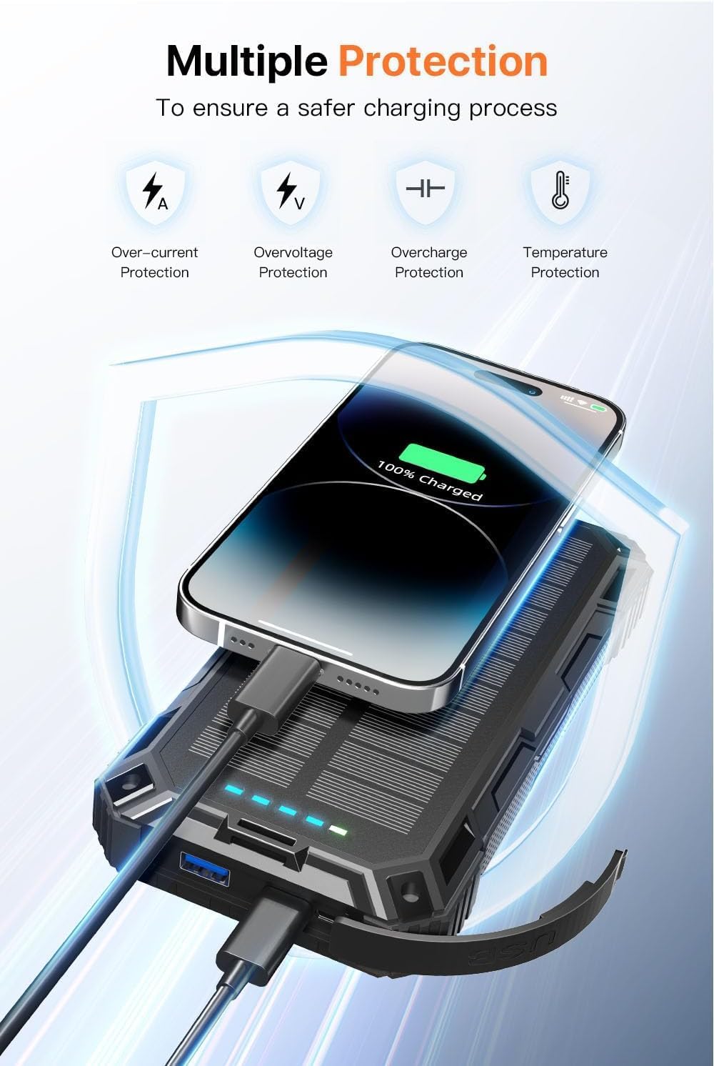 jskei Power Bank - Cargador portátil solar de 49800 mAh, carga inal...