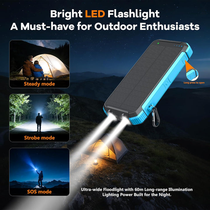 ERRBBIC Cargador solar de 20000 mAh, cargador inalámbrico portátil,...