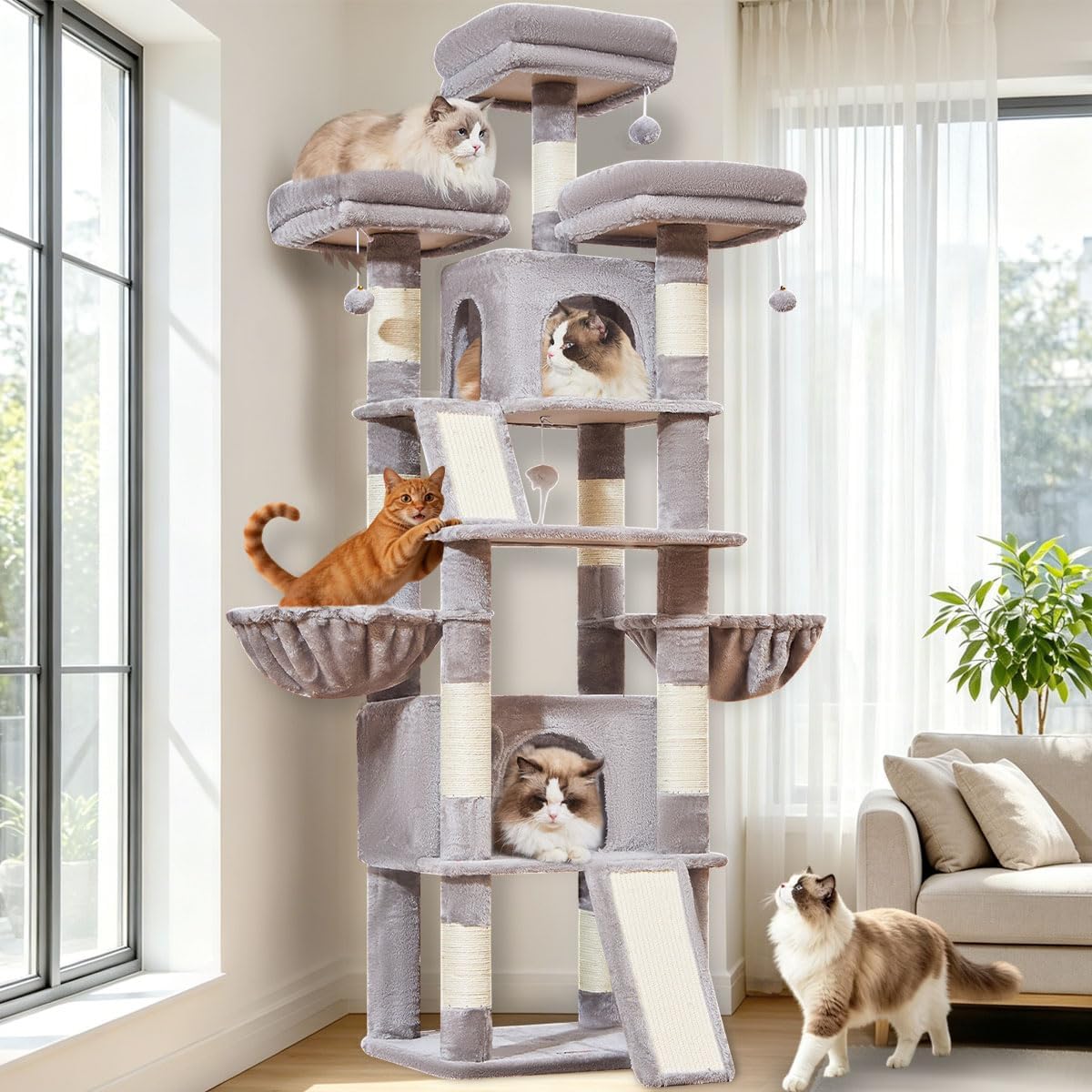 Taoqimiao Árbol para gatos grandes, torre XL de 76.8 pulgadas para gatos de