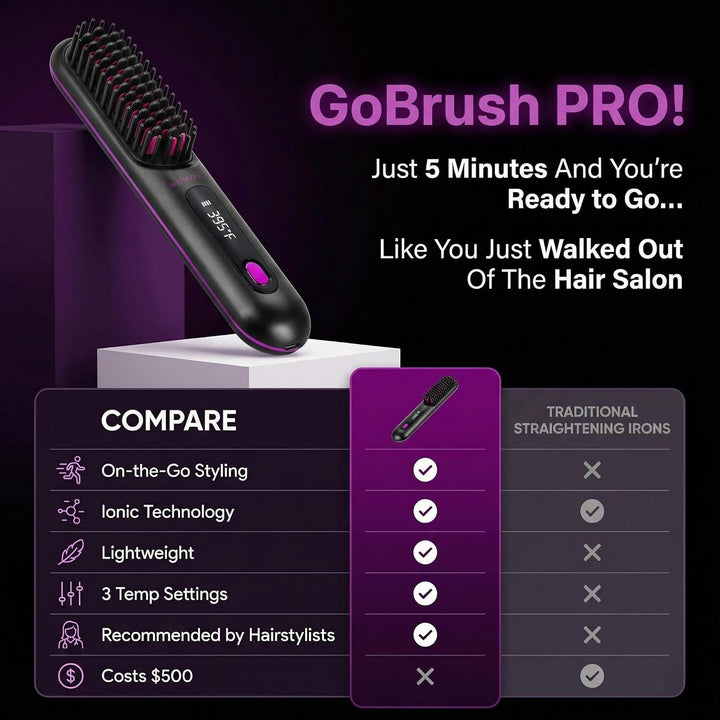 NUMOYA Go Brush Pro - Cepillo alisador portátil para viajes, peine...