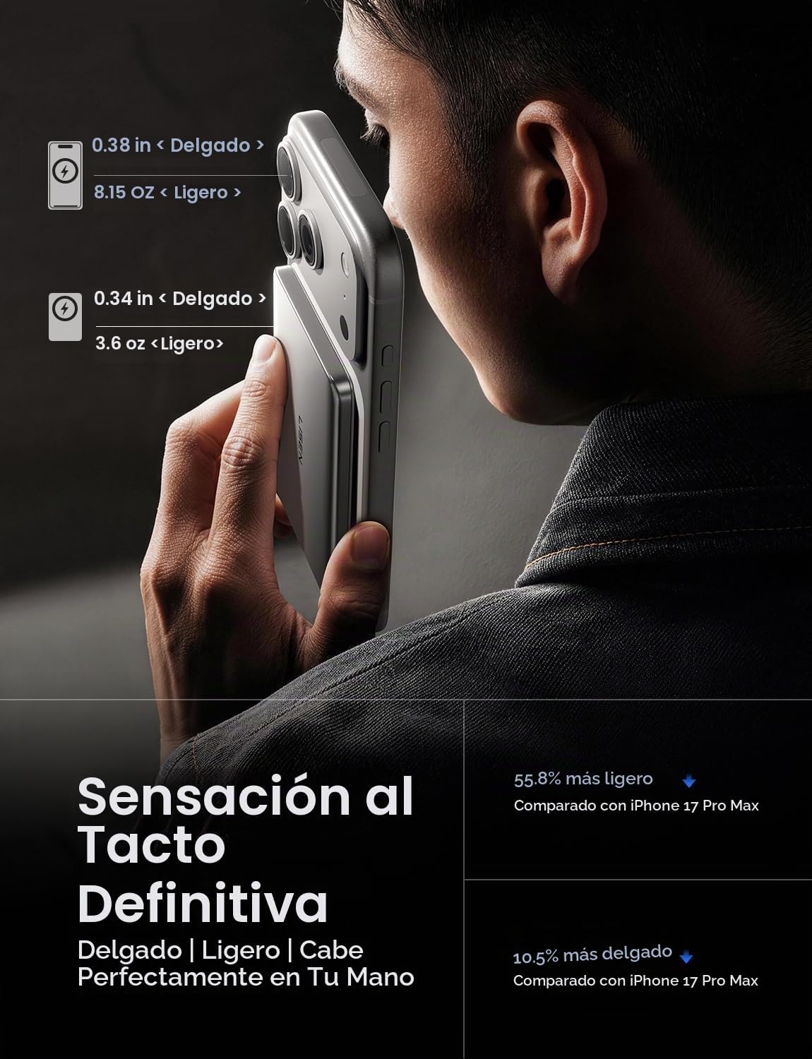 LISEN Banco de energía magnético para iPhone Qi2 certificado [0.3 p...
