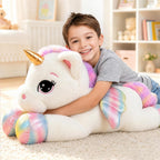 Almohada de peluche de unicornio de 32 pulgadas, suave juguete de peluche grande de unicornio con alas de arcoíris, bonita almohada para abrazar para niños, niñas y adultos, almohada de felpa