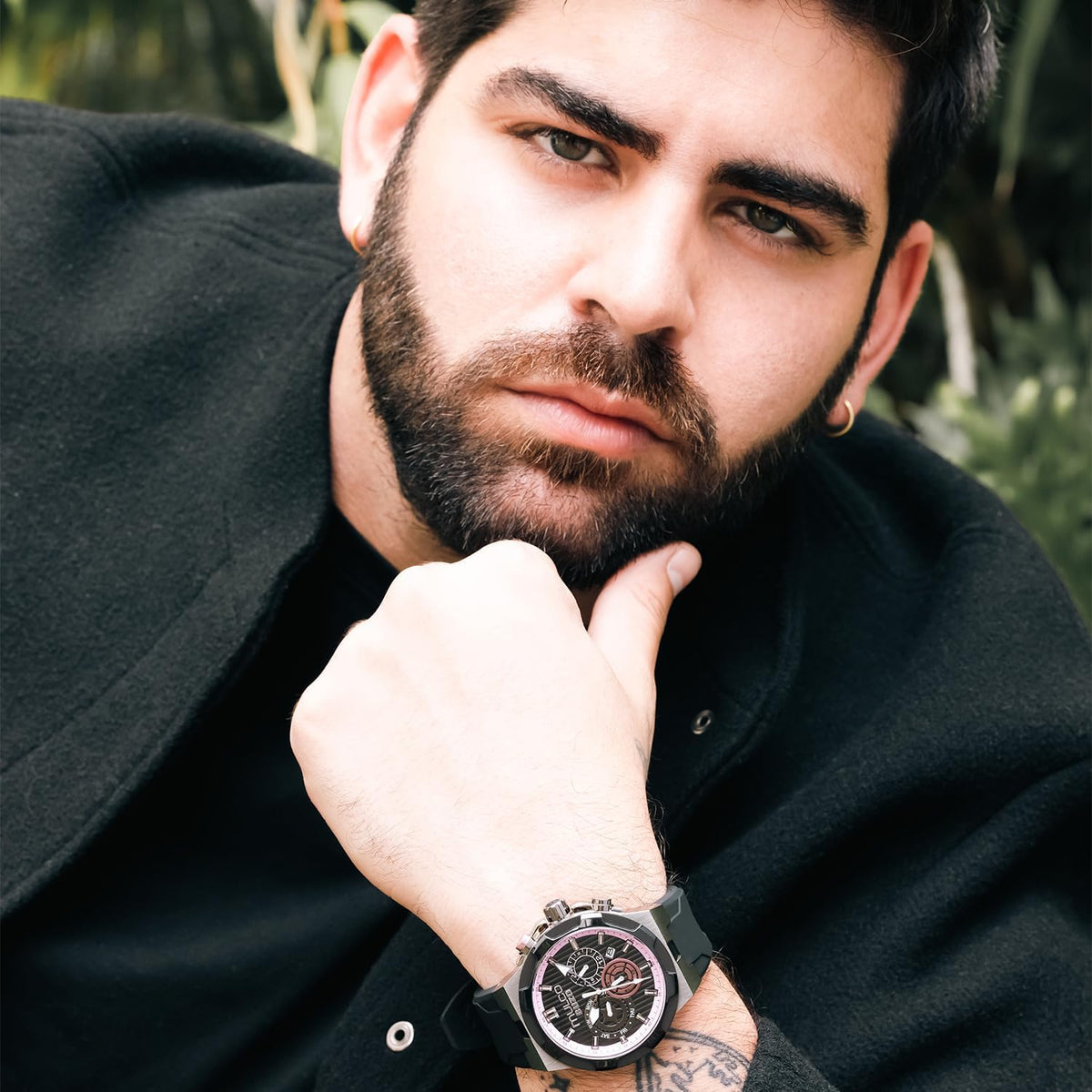 MULCO Reloj de Pulsera para Hombre Atlantis 46mm Caja de Acero Inoxidable Correa de Silicona Negra Movimiento Multifunción de Cuarzo Miyota JP25 10 ATM Resistente al Agua Reloj de Cara Grande para Hombre