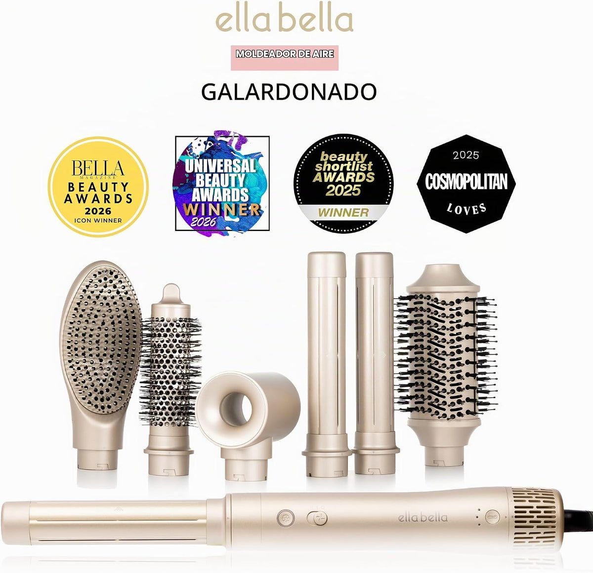 ELLA BELLA® Estilizador profesional de aire caliente 6 en 1 • Potente juego de secador de pelo y alisador • Estilo sin daños por calor • Secado rápido rizador voluminizador alisado • Incluye funda