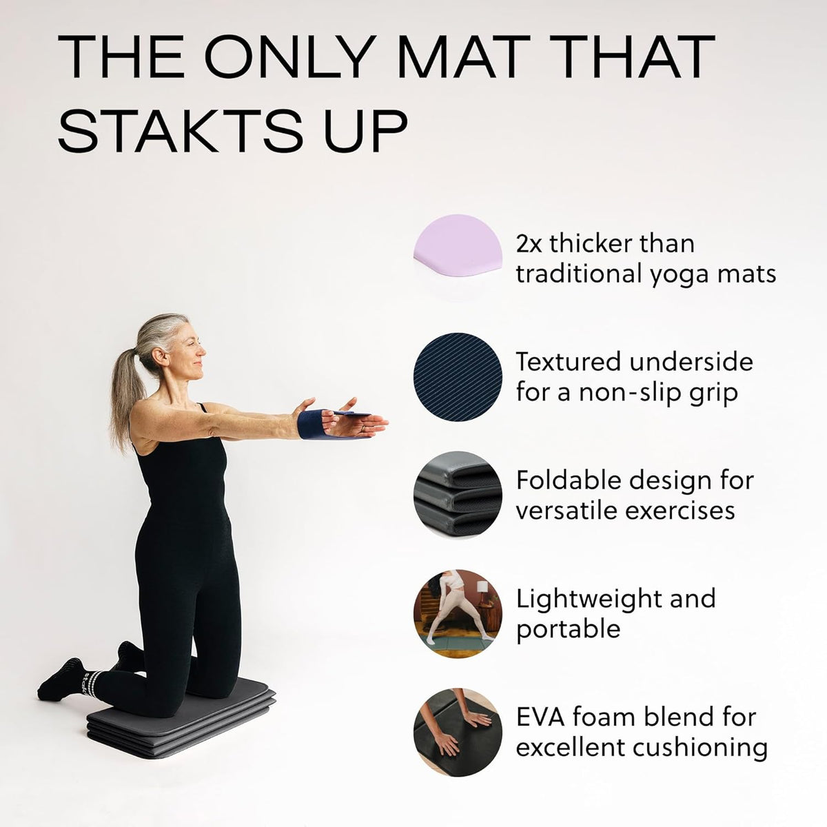 Stakt Esterilla de yoga plegable Pro - Esterilla antideslizante 2 en 1 para