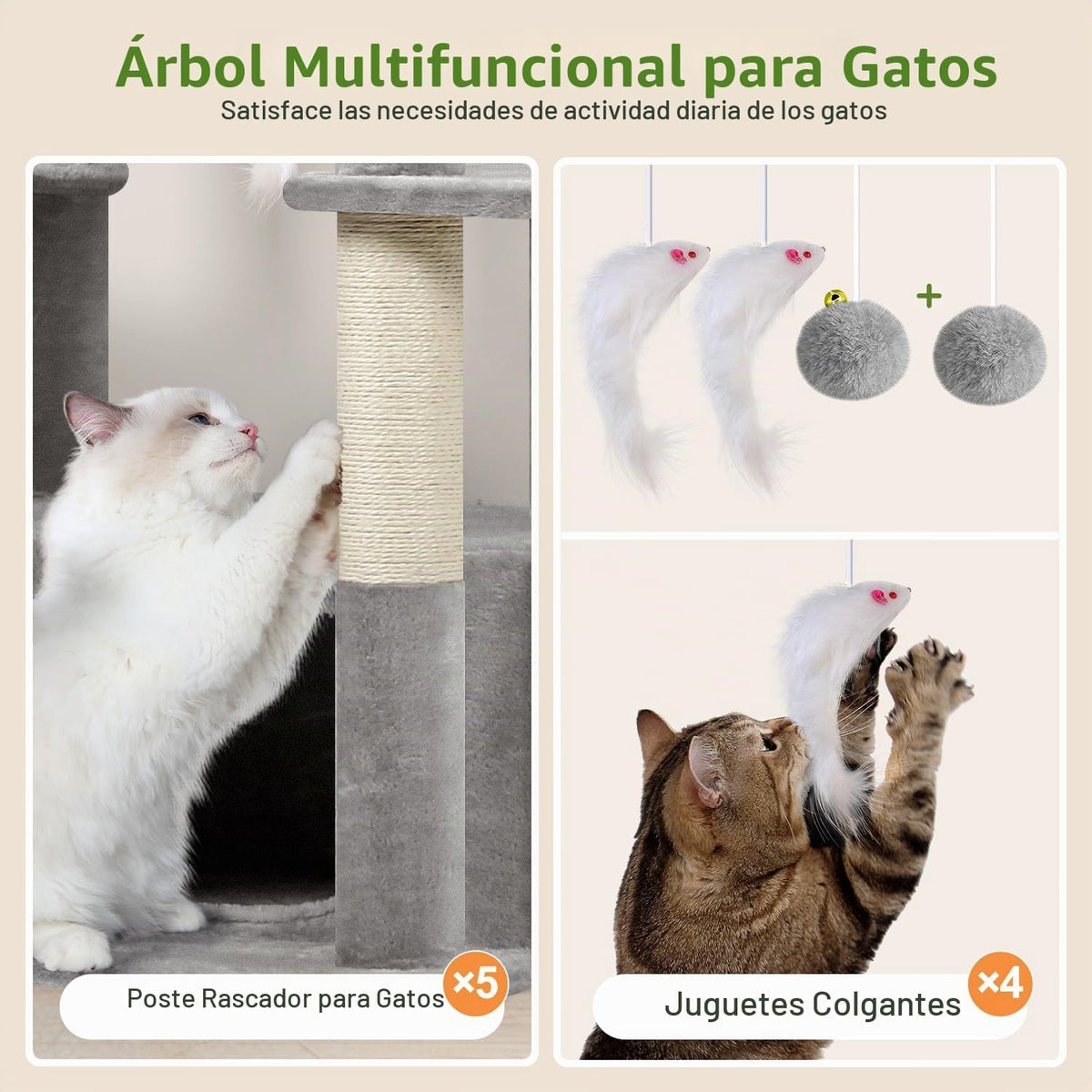 Globlazer Árbol para Gatos Grande, Torre de Escalada de 80 pulgadas de altura, F80F, Gris Claro