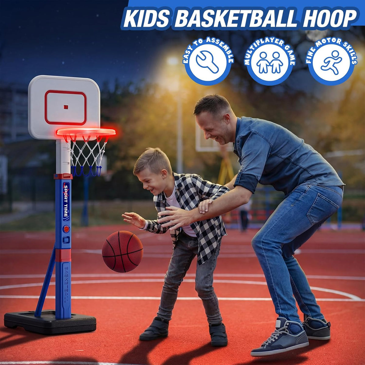 Aro de Baloncesto para Niños con Tablero de Puntuación/LED para Niños de 3-5 años