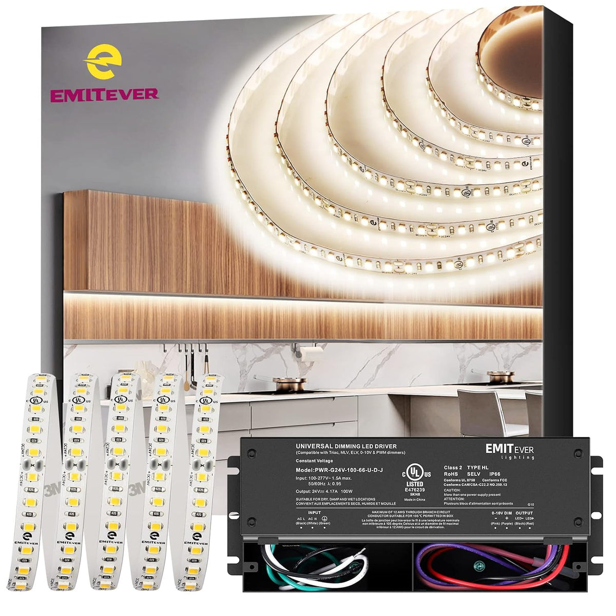 EMITEVER Tira de luces LED de 4000 K, luz de cinta LED UL 24 V, color blanco frío, Ra 95+, IP30, 25 pies, 2.9 W/ft, 240 lúmenes/pie, 900 LEDS/carrete, certificación UL 5 años de garantía+controlador