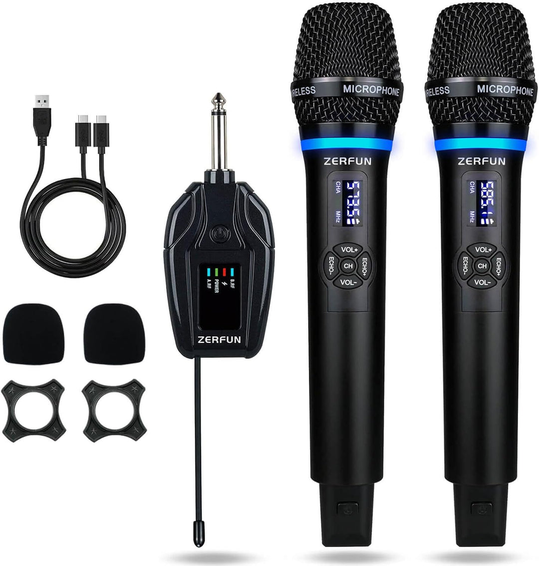 ZERFUN Micrófonos inalámbricos duales recargables, sistema de micró...