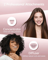 Secador de pelo con difusor, secador de pelo CONFU para mujeres, se...