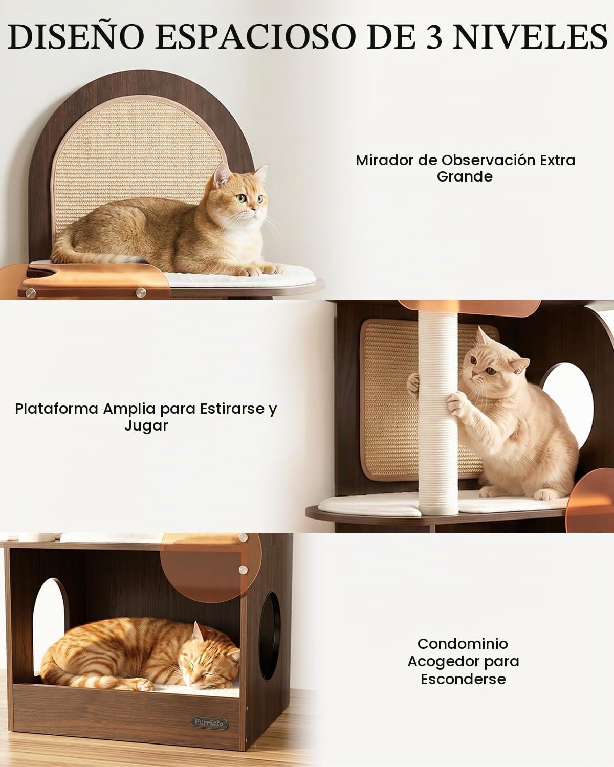 Árbol para Gatos de 47", Torre Moderna para Gatos Grandes, Respaldo de Sisal