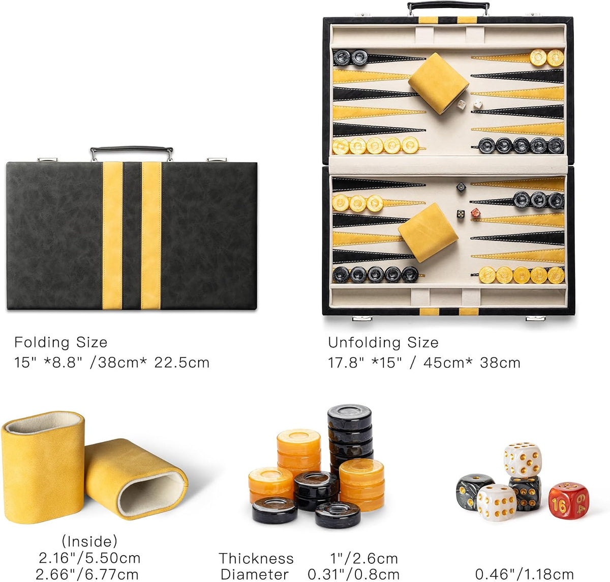 Juegos de backgammon de 15 pulgadas para adultos, tablero clásico de backgammon con dados de damas únicos, exterior de piel sintética e interior de terciopelo, juego de viaje de backgammon