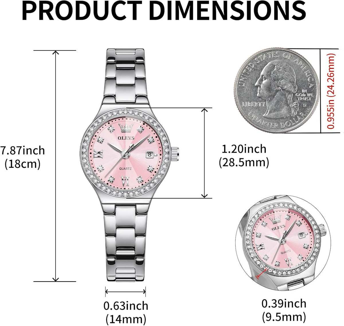 OLEVS Reloj para Mujer Plateado de Acero Inoxidable Elegante Analógico Lúmenes Visibles
