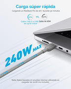 Anker Cable USB-C a USB-C, Carga Rápida 240W (Paquete de 2, 6 ft, Gris)