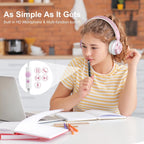 AIlIHEN Audífonos para Niños para Escuela con Micrófono Cableado, con conector 3.5 mm, Rosa Oro