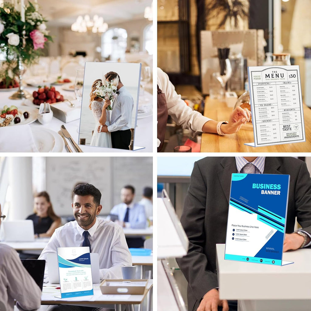 30 Pack Acrylic Sign Holder 8.5 x 11, Clear Plastic Display Stands para Tabletop, L-Shape Acrylic Stands para Flyers, Documents, Office, Restaurants, Vertical Sign Holder 8.5x11 para Desktop