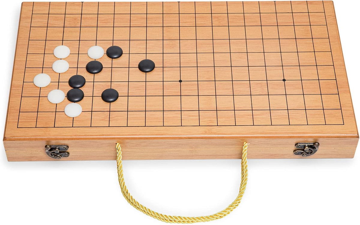 Juego de Go plegable de 19 x 19 con tablero de bambú y tazones y piezas de imitación de jade