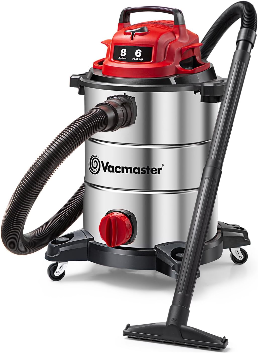 Vacmaster VOC812SF 1101 aspiradora premium de acero inoxidable húmeda/seca de 8 galones, Edición Roja, 8 galones