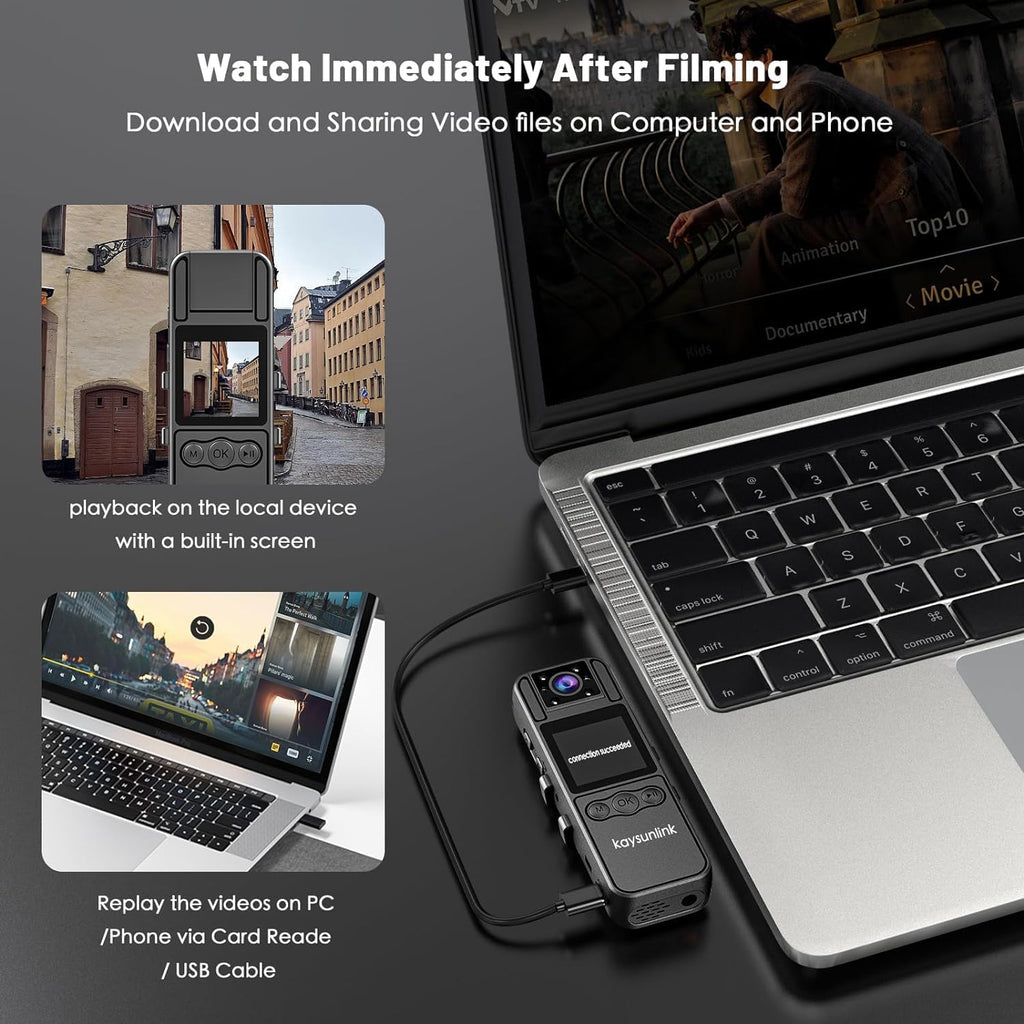 kaysunlink Cámara corporal con grabación de audio y video 1080P FHD Mini Policía Portátil Pequeña Cámara Personal Usable en el Cuerpo Videocámara de Acción Deportiva para Exteriores Grabadora de Video