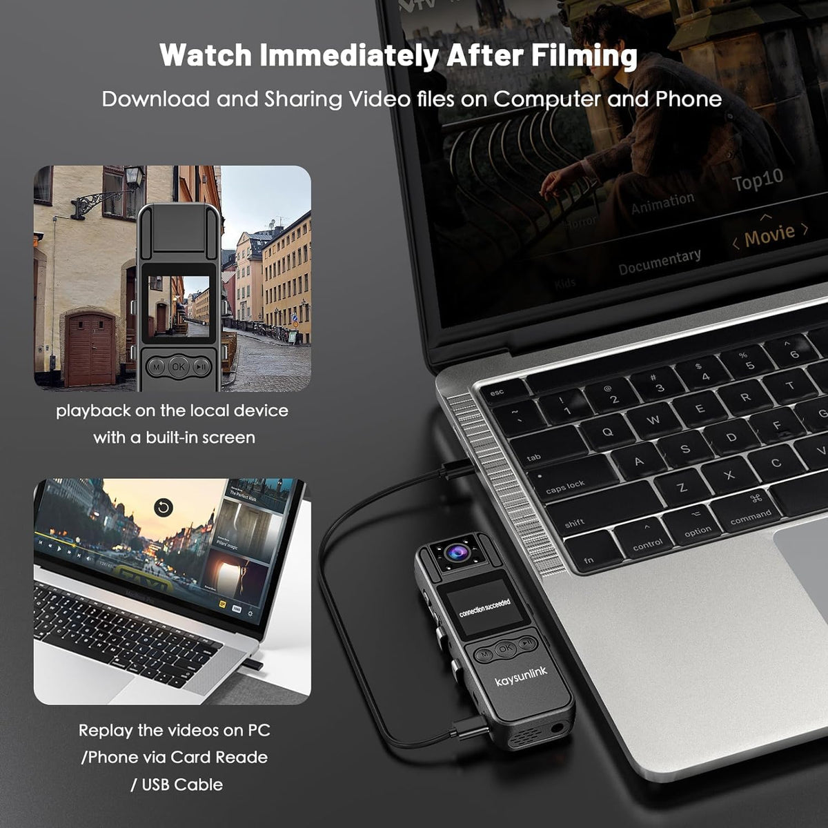 kaysunlink Cámara corporal con grabación de audio y video 1080P FHD Mini Policía Portátil Pequeña Cámara Personal Usable en el Cuerpo Videocámara de Acción Deportiva para Exteriores Grabadora de Video