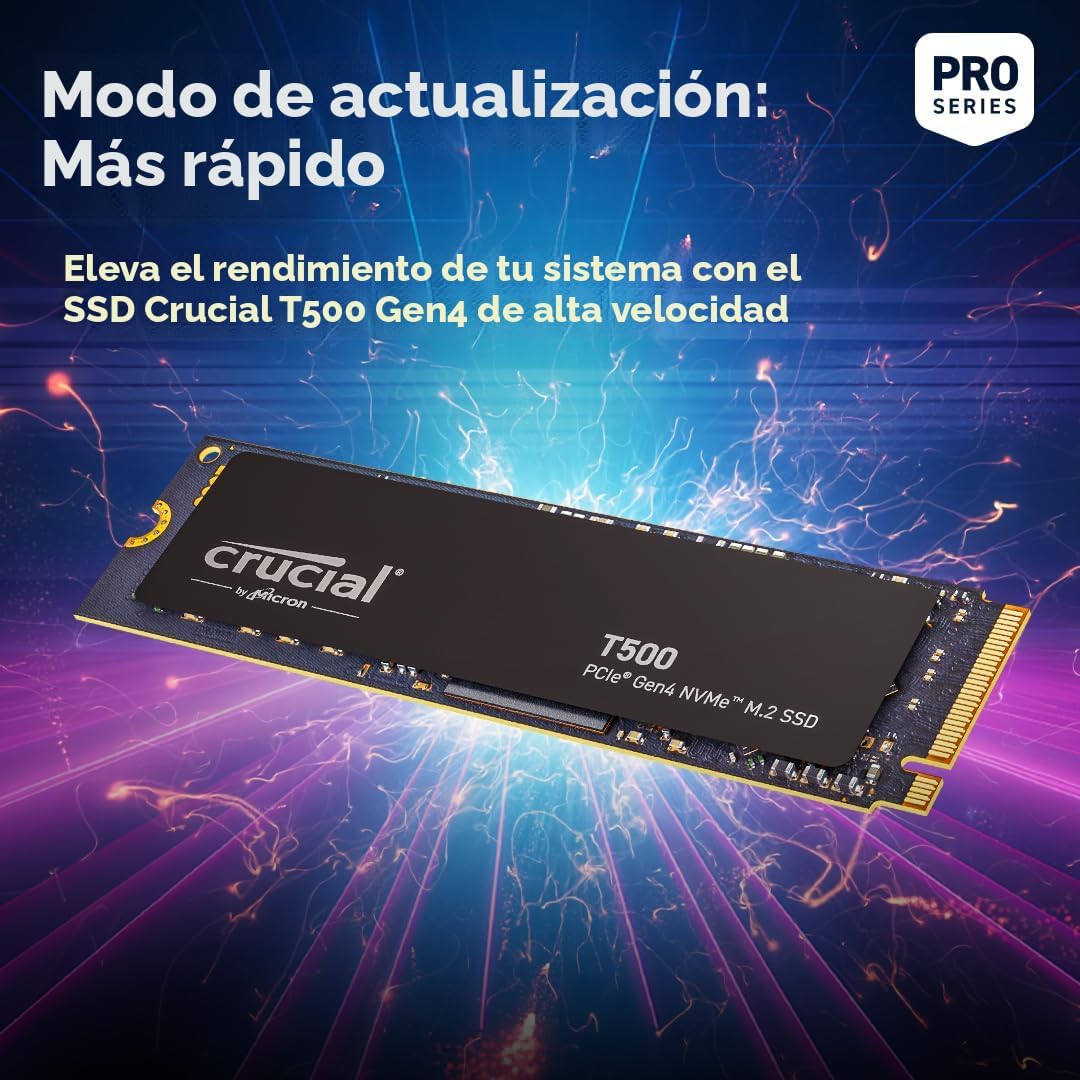 Crucial T500 PCIe Gen4 NVMe 2TB SSD, hasta 7,400MB\/s, TLC NAND, co...