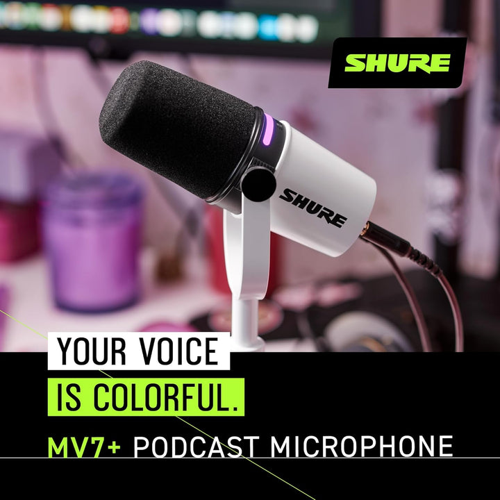 Shure Micrófono dinámico MV7+ para podcast, certificado OBS, audio...