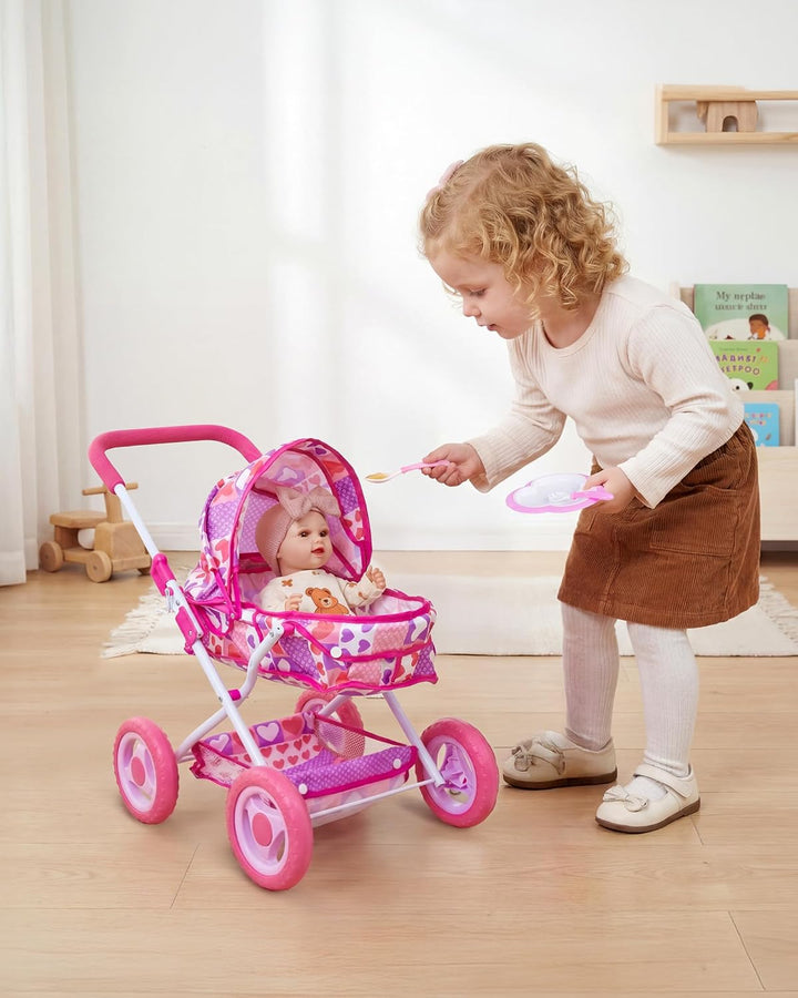 BABESIDE Juego de cochecito de muñeca de bebé, 10 piezas portátil c...