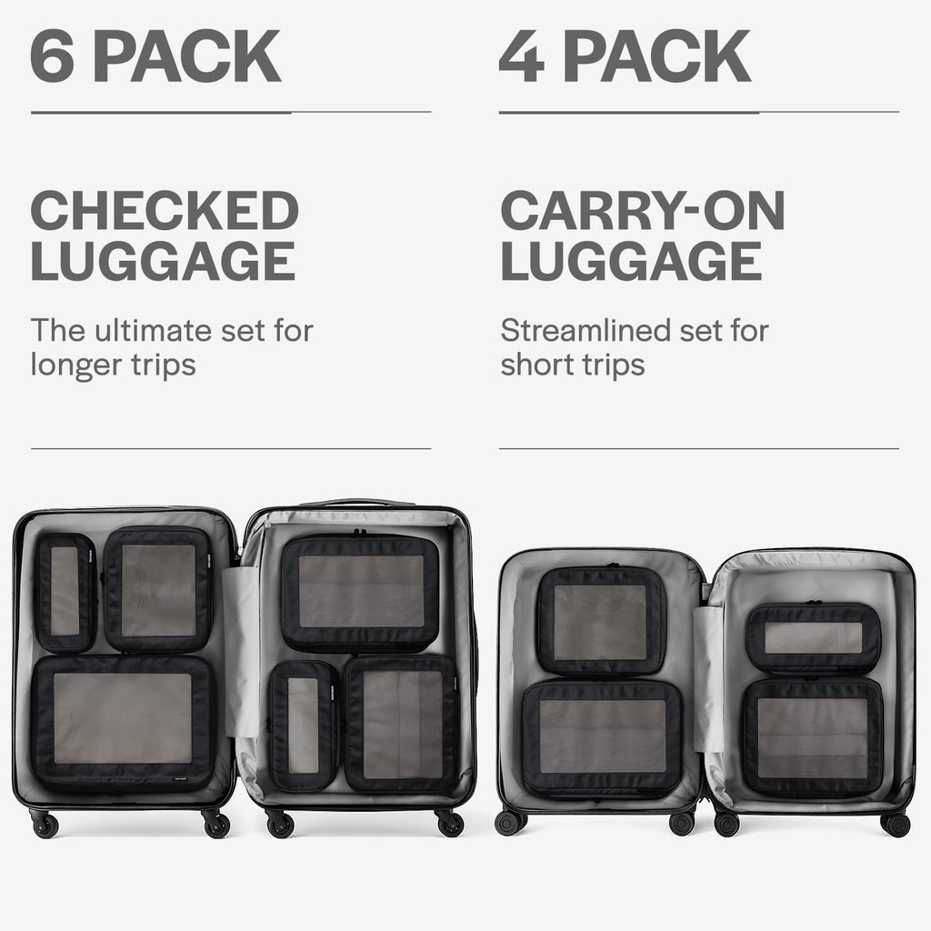 Cubos de Empaque de Compresión para Viajes - Bolsas Organizadoras de Equipaje - Cubos de Empaque con Doble Cremallera para Maletas (Paquete de 4, Negro)