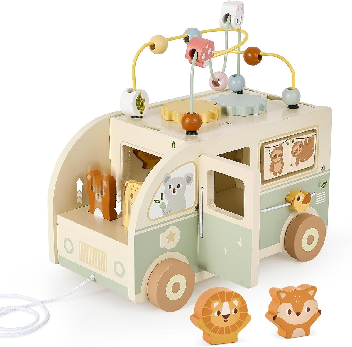 Juguetes Montessori de madera para niños de 2 años, juguetes de coche para bebés de 18 meses, 2 y 3 años, regalo de primer cumpleaños para niños y niñas, con conductor de bobbling y laberinto